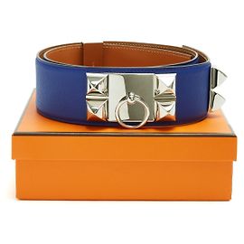 Hermès 2011 T80 Kleinblaue Leder Collier de Chien 50 Gürtel 32in Hermes Silber Blau