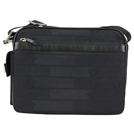 Bolsa de ombro em couro e lona com bolso frontal Versace Preto