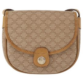 Céline Bolsa de Ombro Macadam Vintage Celine em Lona e Couro Bege