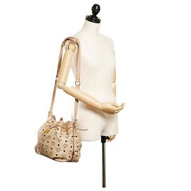 Borsa a secchiello in pelle Visetos MCM beige con coulisse Beige