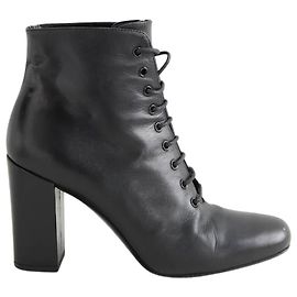 Saint Laurent Botas de cuero negro con cordones Negro