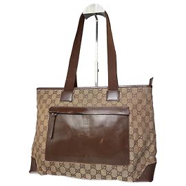 Vintage Gucci Monogram Handbag Beige Brown Brown