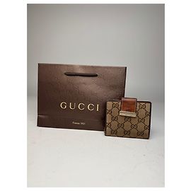 Vintage Gucci Monogram Wallet Brown Gold Golden
