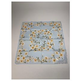 Sciarpa floreale vintage Balmain azzurro chiaro giallo bianco Turchese