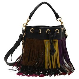 Borsa a secchiello Emmanuelle con frange in pelle Saint Laurent piccola Multicolore