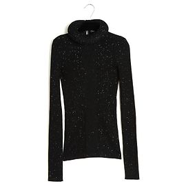 Chanel 2022 Schwarzer Glitzerpullover FR38 Rundhals-Rüschensweater UK10 US8 Schwarz