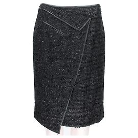 Tweed-Rock mit Lederbesatz Erdem Schwarz