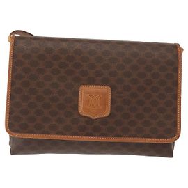 Céline Celine Vintage Macadam Shoulder Bag Canvas Small Brown