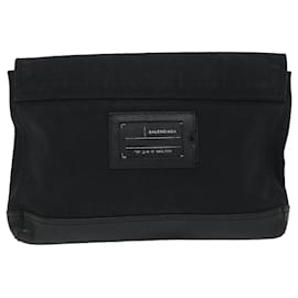 Balenciaga-Clutch de Lona com Couro Balenciaga-Preto