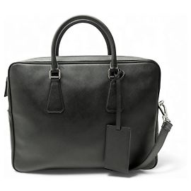 PRADA SAFFIANO LEATHER DOCUMENT BAG WITH SHOULDER STRAP BRIEFCASE Black