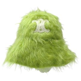 Céline NEW CELINE TRIUMPH PRINT SYNTHETIC FUR HAT NEW GREEN HAT Green