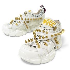 CHAUSSURES GUCCI 577151 FLASHTRECK SPIKE 36 IT 37 FR CUIR & CLOUS SNEAKERS Blanc
