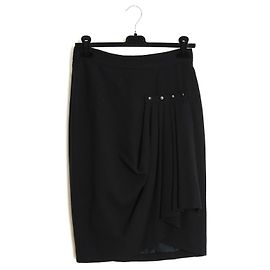 Chanel Gonna Drapé Nera 1985 FR38 Alta Moda Crepe di Lana Nera Piegata UK10 US8 Nero