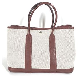Hermès HERMES Garden Party TPM Tote Bag Beige Dark red