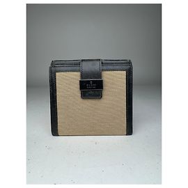Carteira de couro e lona Gucci vintage bege e preta Preto