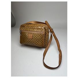 Céline Vintage Celine Paris Patent Leather Triomphe Monogram Bag Brown Doré