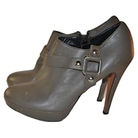 Balmain Ankle Boots Khaki Leather 38 IT Khaki