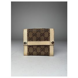 Vintage Gucci Monogram Leather wallet Beige White Brown