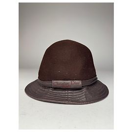 Vintage Dior Leather Wool Hat Brown Brown
