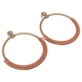 Hermès Hermes Loop GM Leather and Metal Ring Earrings Brown