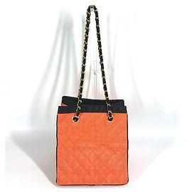 Chanel Matelasse Quilted Double Chain Tote Bag Black Orange