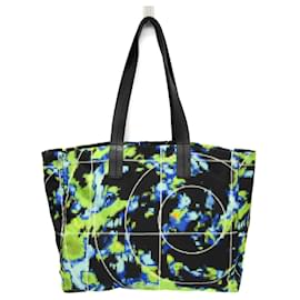 Prada Tessuto Triangle Logo Tote Bag Black Blue Light green