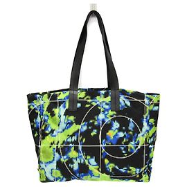 Borsa tote Prada Tessuto con logo triangolare Nero Blu Verde chiaro