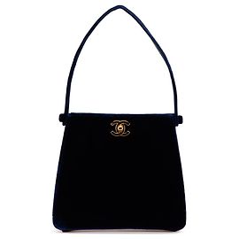 Mini borsa a mano Chanel Coco Mark in velluto blu navy Blu navy