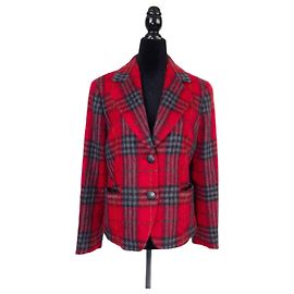 Max Mara rote karierte Wolljacke Rot Mehrfarben