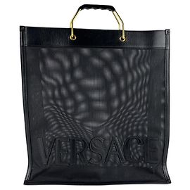 Versace Men's Leather Tote Bag in Black Black