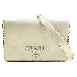 Sac à épaule en cuir doré Prada Doré