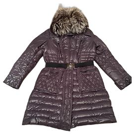 Moncler Down Coat Dark Grey with Fur Collar Dark grey