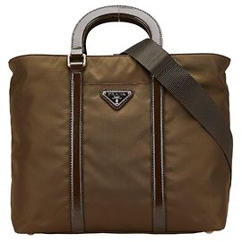 Bolso Prada con placa de logo triangular en caqui y marrón Castaño Caqui