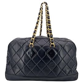 Chanel Vintage schwarze gesteppte Leder Reisetasche Schwarz