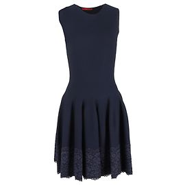 Robe midi à taille basse en polyester bleu marine avec dentelle de Carolina Herrera Bleu Bleu Marine