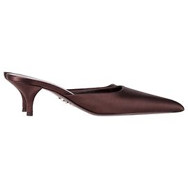 Prada Pointed-Toe Kitten Heel Mules in Burgundy Satin Red Dark red