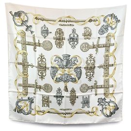 Cachecol de seda vintage Hermès Ferronnerie Branco