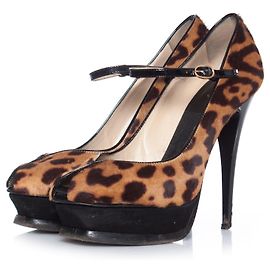 Yves Saint Laurent Leopard printed calf tributes. Brown