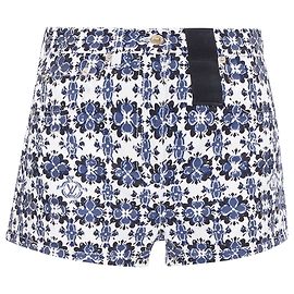 Bermuda de algodão com estampa floral e logo mosaico Flower da Louis Vuitton Azul