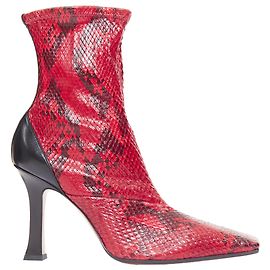 Céline Botas de tobillo de cuero de punta cuadrada acampanadas Madame de Celine Phoebe Philo Roja