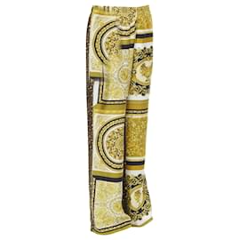 Versace-Calça relaxada em seda dourada barroca de leopardo VERSACE Mosaic Barocco 2021 IT50 L-Dourado,Metálico