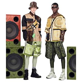 Versace-Calça relaxada em seda dourada barroca de leopardo VERSACE Mosaic Barocco 2021 IT50 L-Dourado,Metálico