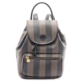 Fendi Pequin Backpack PVC Coated Canvas Leather Brown
