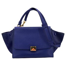 Céline Celine Leather Handbag Trapeze Blue