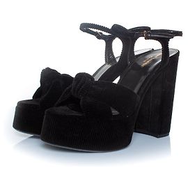 Sandali platform Bianca 85 in velluto a coste di Saint Laurent Nero