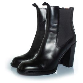 Céline Botas Chelsea de cuero de alto brillo Celine Negro