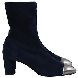Stuart Weitzman Fernanda Cap-Toe Sock Ankle Boots in Navy Blue Suede Blue Navy blue