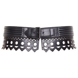 Alaïa Cinto largo com corpete ajustado em couro cortado a laser Alaia Vienne Preto