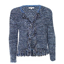 Maje Strick-Cardigan mit Fransen und Lurex. Blau