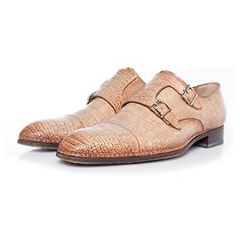 Sapato de fivela dupla Santoni em jacaré marrom Marrom